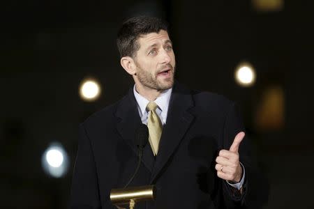 U.S. House Speaker Paul Ryan (R-WI) speaks at the annual U.S. Capitol Christmas Tree lighting ceremony on Capitol Hill in Washington December 2, 2015. REUTERS/Joshua Roberts