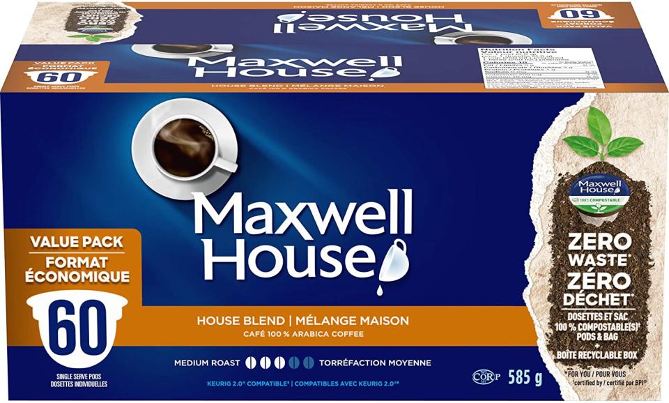 Maxwell House House Blend Coffee 100% Compostable Pods, 60 Pods. (Image via Amazon)