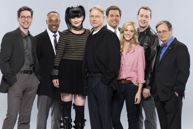 <p>Kevin Lynch/CBS via Getty Images</p> (L-R) Brian Dietzen, Rocky Carroll, Pauley Perrette, Mark Harmon, Michael Weatherly, Emily Wickersham, Sean Murray and David McCallum on 'NCIS'