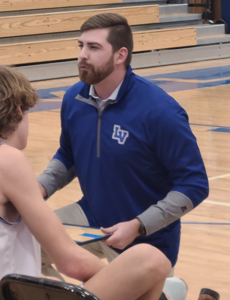 Nick Amor on the sidelines as LaVille boys basketball J.V. coach.