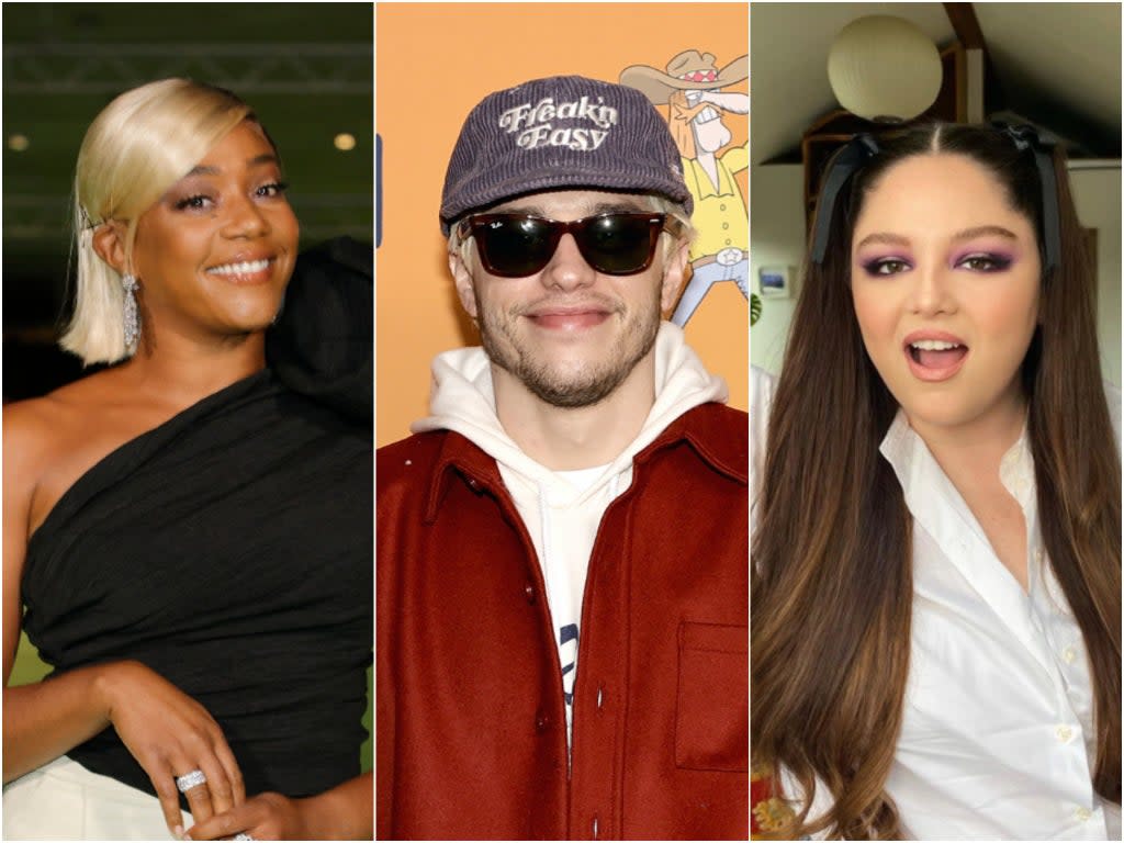 From L-R: Tiffany Haddish, Pete Davidson, Meg Stalter (Getty/Meg Stalter/Instagram)