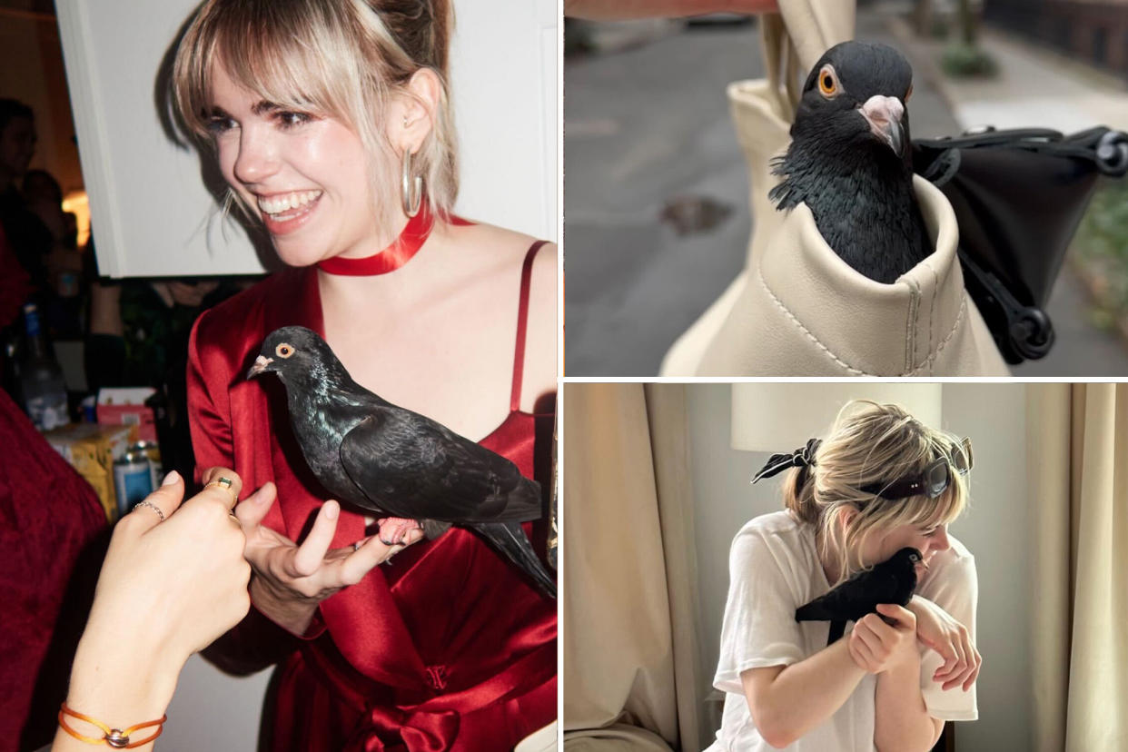 Abby Jardine, 26, from Brooklyn, and her pet pigeon, Pidge.