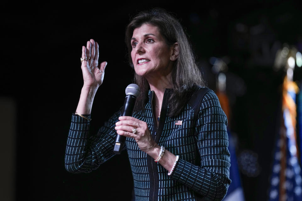 Republican presidential candidate former UN Ambassador Nikki Haley speaks at a campaign event in Spring, Texas, Monday, March 4, 2024. (AP Photo/David J. Phillip)