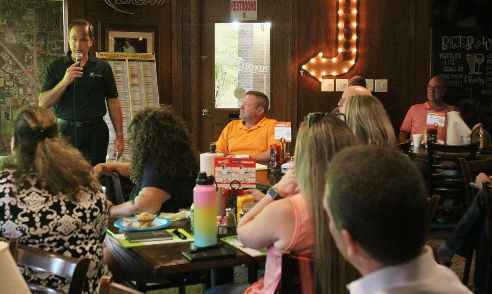 Green Mayor Gerard Neugebauer speaks at the business roundtable.