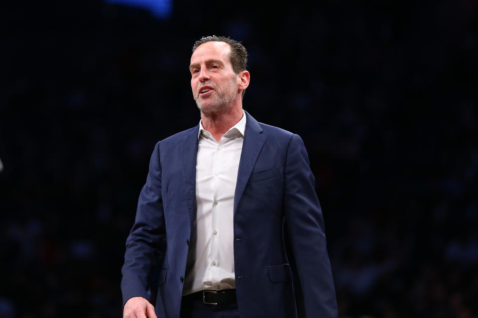 NEW YORK, NEW YORK - FEBRUARY 24: Head Coach Kenny Atkinson of the Brooklyn Nets looks on against the Brooklyn Nets at Barclays Center on February 24, 2020 in New York City.  Orlando Magic defeated the Brooklyn Nets 115-113. NOTE TO USER: User expressly acknowledges and agrees that, by downloading and or using this photograph, User is consenting to the terms and conditions of the Getty Images License Agreement. (Photo by Mike Stobe/Getty Images)