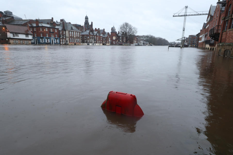 Floodwaters in York, in anticipation of Storm Christoph which is set to bring further flooding, gales and snow to parts of the UK. Heavy rain is expected to hit the UK, with the Met Office warning homes and businesses are likely to be flooded, causing damage to some buildings. Picture date: Wednesday January 20, 2021.