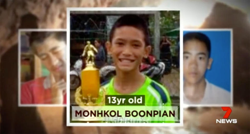 Monhkol Boonpian was the first boy to exit the cave. Source: 7 News