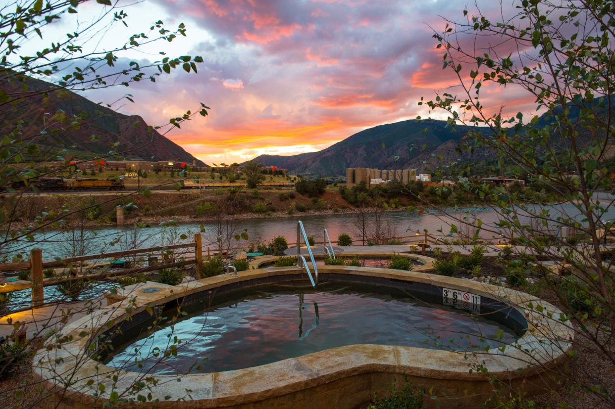 Pools in the WorldSprings section of Iron Mountain Hot Springs mimic the mineral composition of famed springs around the world.