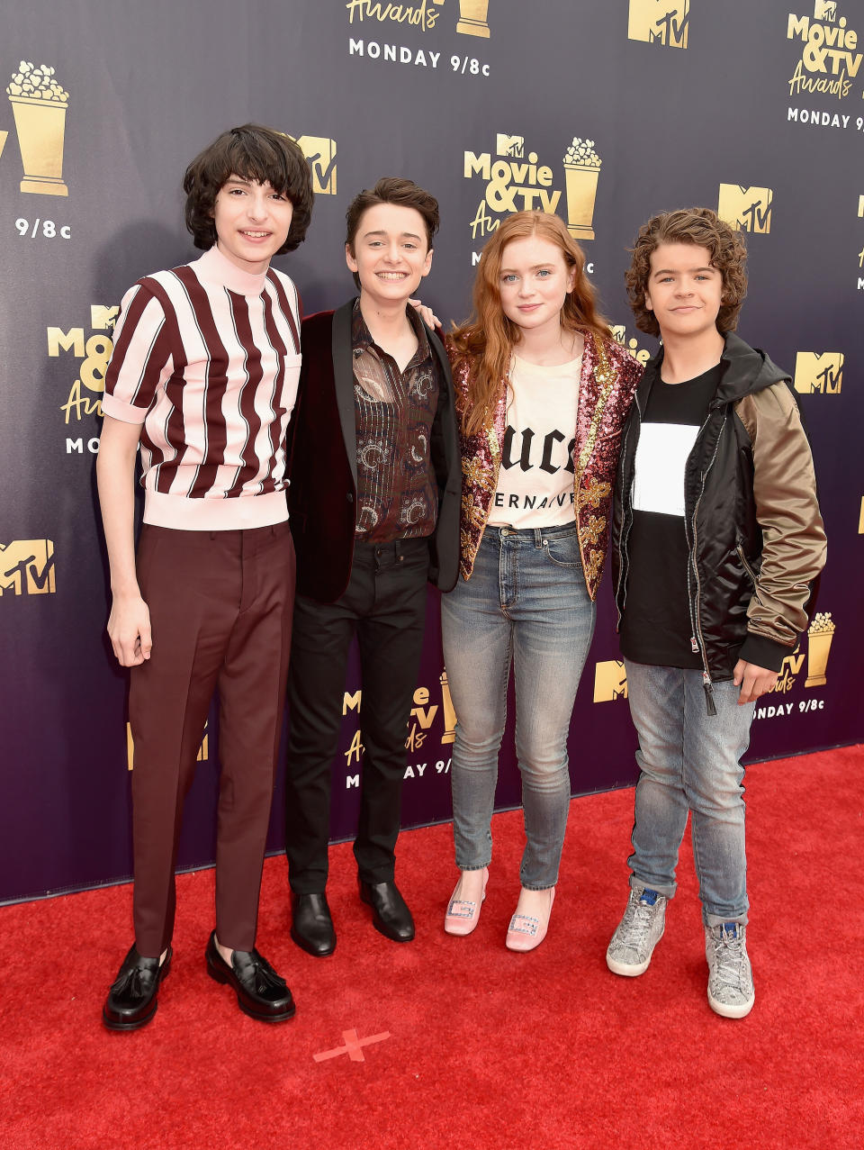 Stranger Things cast members (from L-R): Finn Wolfhard, Noah Schnapp, Sadie Sink, and Gaten Matarazzo