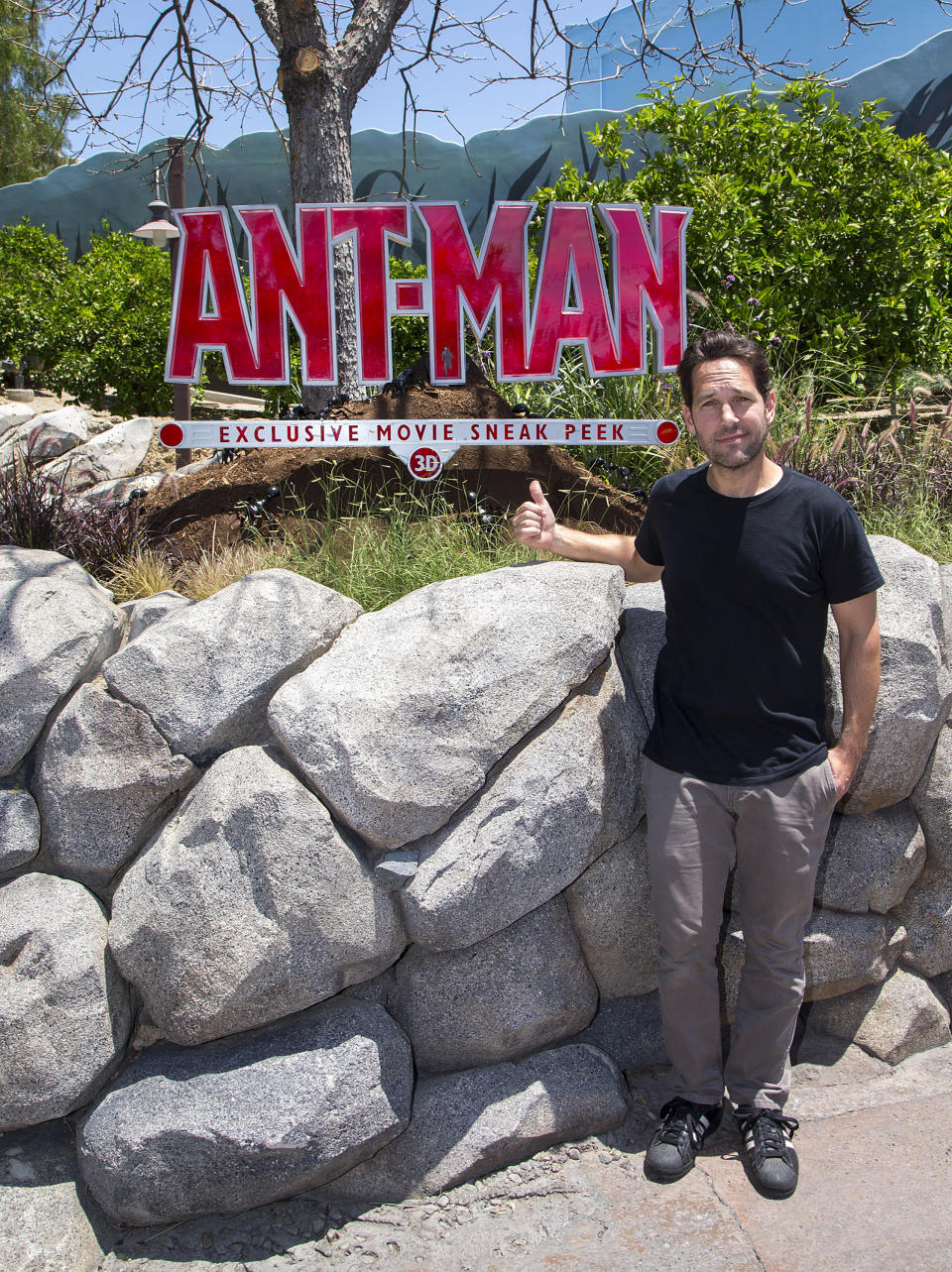 <p>ANAHEIM, CA - JUNE 25: In this handout photo provided by Disney Parks, 'Ant-Man' Star Visits Disneyland Resort, actor Paul Rudd experiences the 'Ant-Man' exclusive sneak peek at Disney California Adventure.</p>