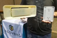 An Ecovent and sensor are displayed during the 2015 International Consumer Electronics Show (CES) in Las Vegas, Nevada January 4, 2015. The system, about $1,800 for a four-bedroom home, can automatically open or close vents for the perfect temperature in a home with central heating and cooling. The system should be available in August of 2015, a representative said. REUTERS/Steve Marcus