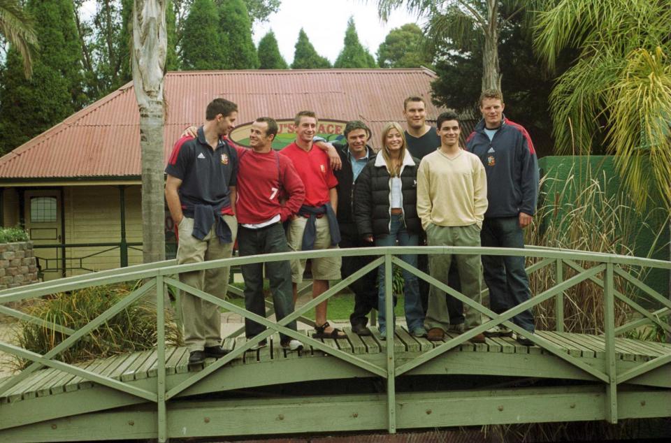 Members of the British Lions pose with members of the cast of the Australian Soap "Neighbours" in Melbourne.