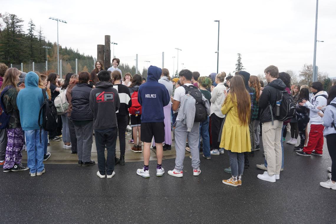 About 100 students participate in a walkout at Sehome High School protesting threats and gun violence Wednesday, Nov. 23, in Bellingham.