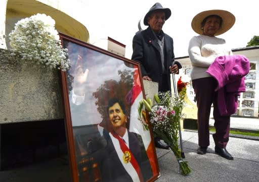 Garcia supporters set up a memorial at the cemetery in Huancayo, Peru