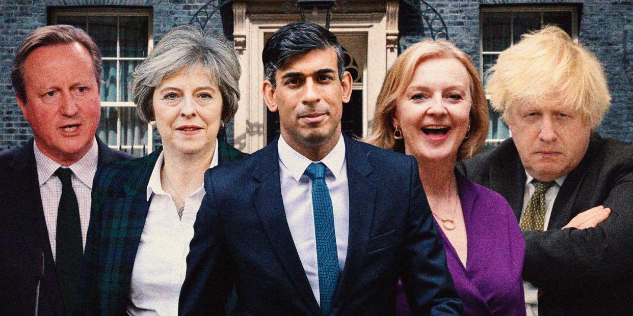 boris johnson, rishi sunak, lizz truss, theresa may, david camerson