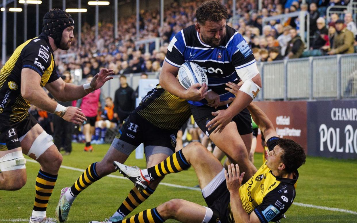 Bath's Will Stuart in action during the pre-season friendly match between Bath Rugby and Dragons RFC