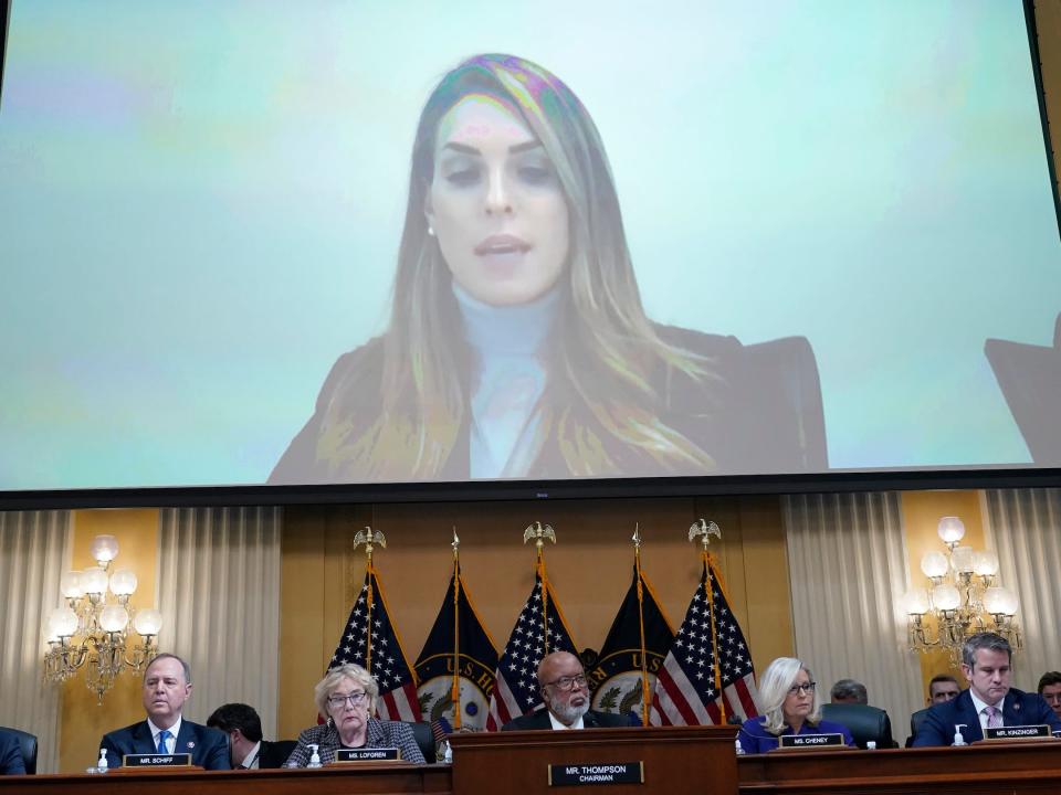 A video showing Hope Hicks plays during the January 6 House select committee's final hearing