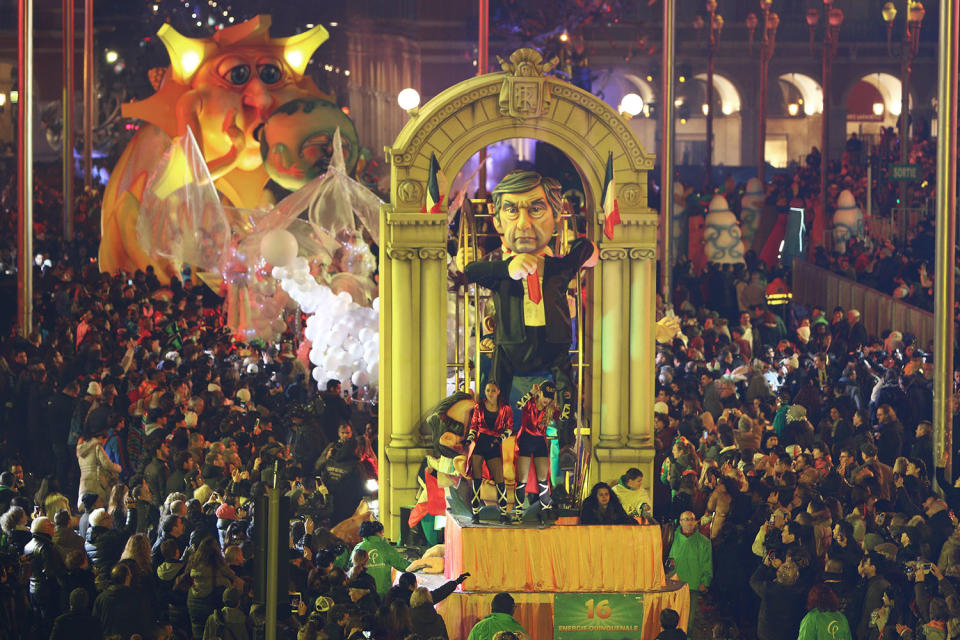 Nice carnival features a Donald Trump float