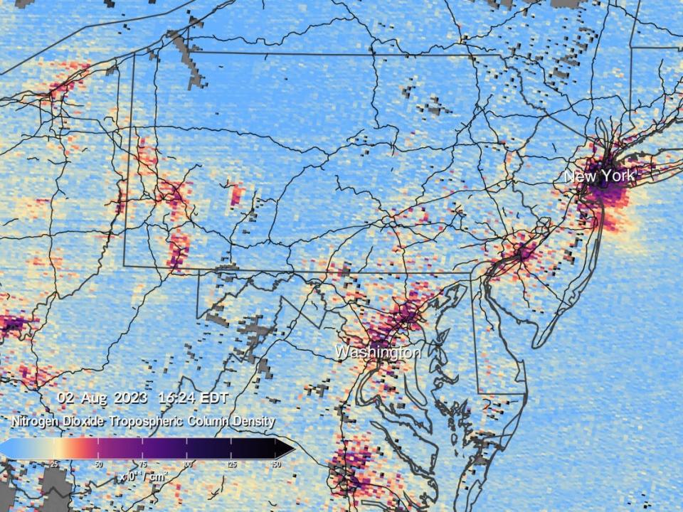 A scan from TEMPO of the Mid-Atlantic and Northeast United States.