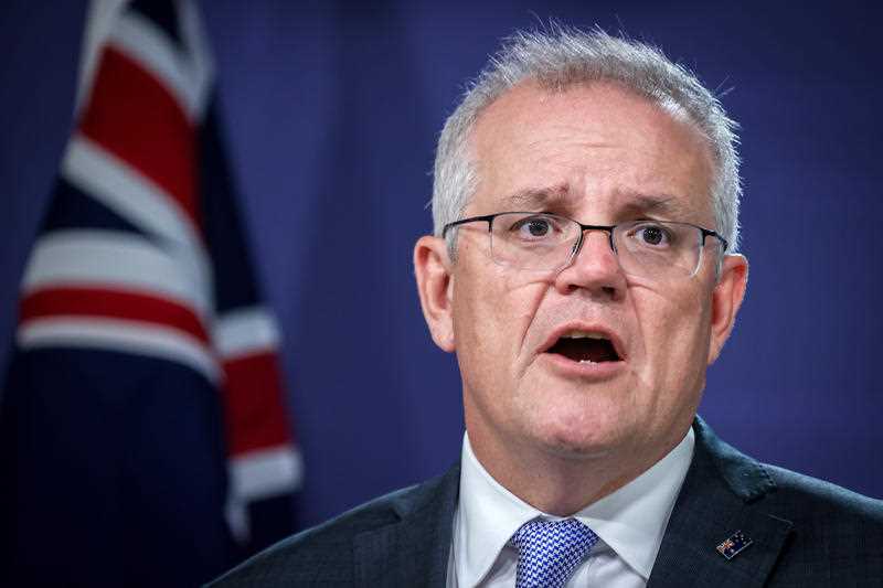 Prime Minister Scott Morrison speaks during a press conference at the CPO in Sydney.