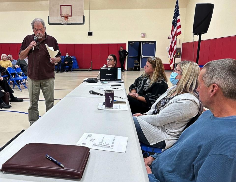 William Cole of Hardwick speaks to selectmen during their Oct. 24 meeting about his opposition to a racetrack for thoroughbred horses being sited in town.