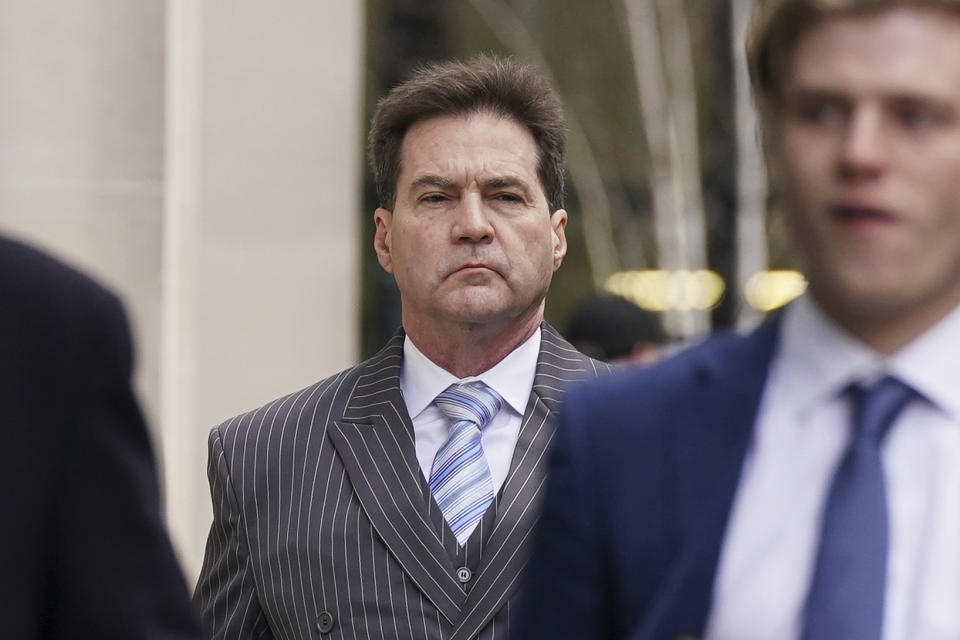 Dr Craig Wright arrives at the Rolls Building for a hearing over the identity of the creator of Bitcoin, in London, Monday, Feb. 5, 2024. An Australian computer scientist who says he's the mystery creator behind bitcoin has testified in a London court about the cryptocurrency's origins. Craig Wright says he used the pseudonym "Satoshi Nakamoto” to protect his privacy not to remain anonymous. (Lucy North/PA via AP)