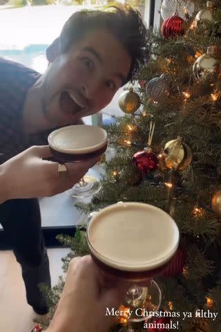 <p>Jaina Lee Ortiz /Instagram</p> A shot from Ortiz's Instagram of Hayden popping into the frame next to a Christmas tree.