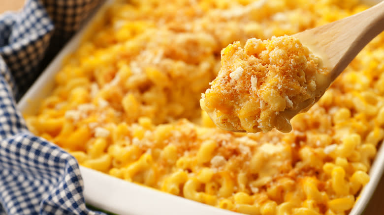 Homemade yellow mac and cheese with breadcrumbs