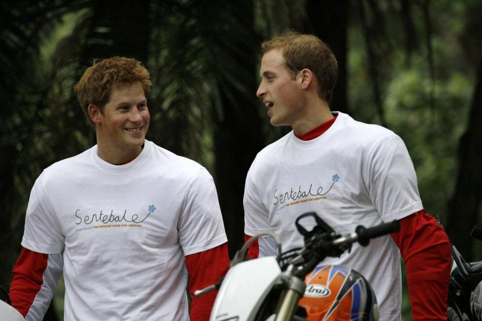 File photo dated 17/10/08 of Prince William and Prince Harry ahead of the Enduro Africa charity ride in Port Edward, South Africa (PA Wire)