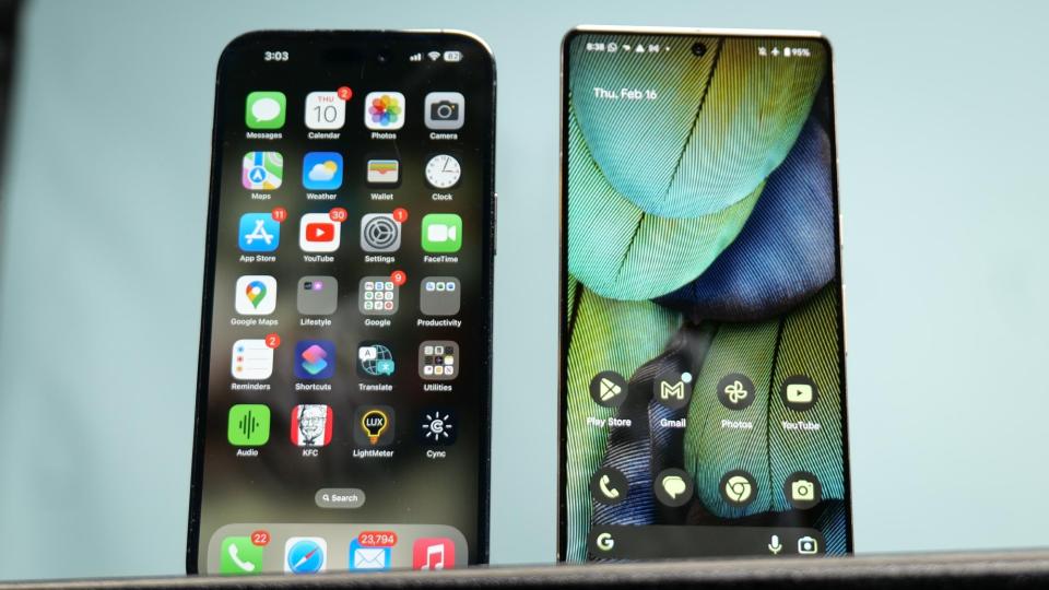 Apple iPhone 14 Pro Max versus Google Pixel 8 Pro comparison.