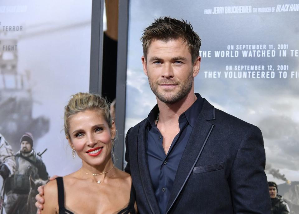 chris hemsworth and elsa pataky at the premiere of 12 strong in 2018