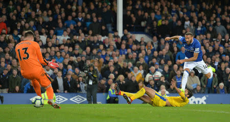 Soccer Football - Premier League - Everton v Crystal Palace - Goodison Park, Liverpool, Britain - October 21, 2018 Everton's Cenk Tosun scores their second goal REUTERS/Peter Powell