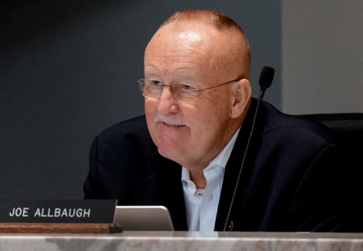 Oklahoma County Jail Trust member Joe Allbaugh takes part in the Oklahoma County Jail Trust meeting in Oklahoma City, Okla. on Monday, Aug. 16, 2021.