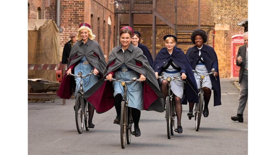 Trixie Franklin (HELEN GEORGE), Nancy Corrigan (MEGAN CUSAK), Rosalind Clifford (NATALIE QUARRY) and Joyce Highland (RENEE BAILEY) in Call the Midwife