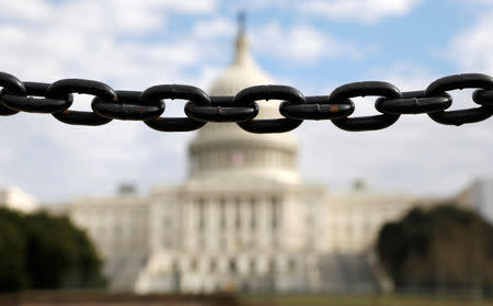 The U.S. Capitol is seen beyond a chain fence during the partial government shutdown in Washington, U.S., January 8, 2019. REUTERS/Kevin Lamarque