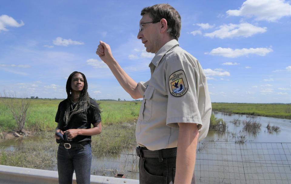 After record visitation during the COVID-19 pandemic, such Kansas state parks as Quivira National Wildlife Refuge are looking to plan for future growth. The site's director Mike Oldham is pictured with Aurelia Skipwith, former director of the U.S. Fish and Wildlife Service.