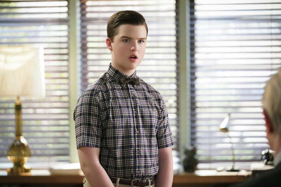 This image released by CBS shows Iain Armitage as Sheldon Cooper in a scene from "Young Sheldon." (Bill Inoshita/CBS Entertainment via AP)