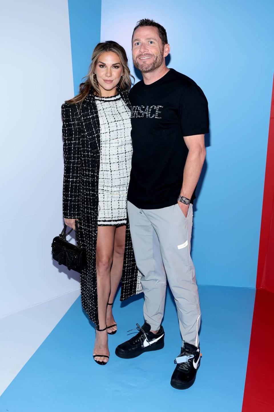 <p>Dimitrios Kambouris/Getty</p> Allison Holker attends the alice + olivia by Stacey Bendet Spring 2025 Presentation at Highline Stages with tech CEO Adam Edmunds on Sept. 7, 2024 in New York City