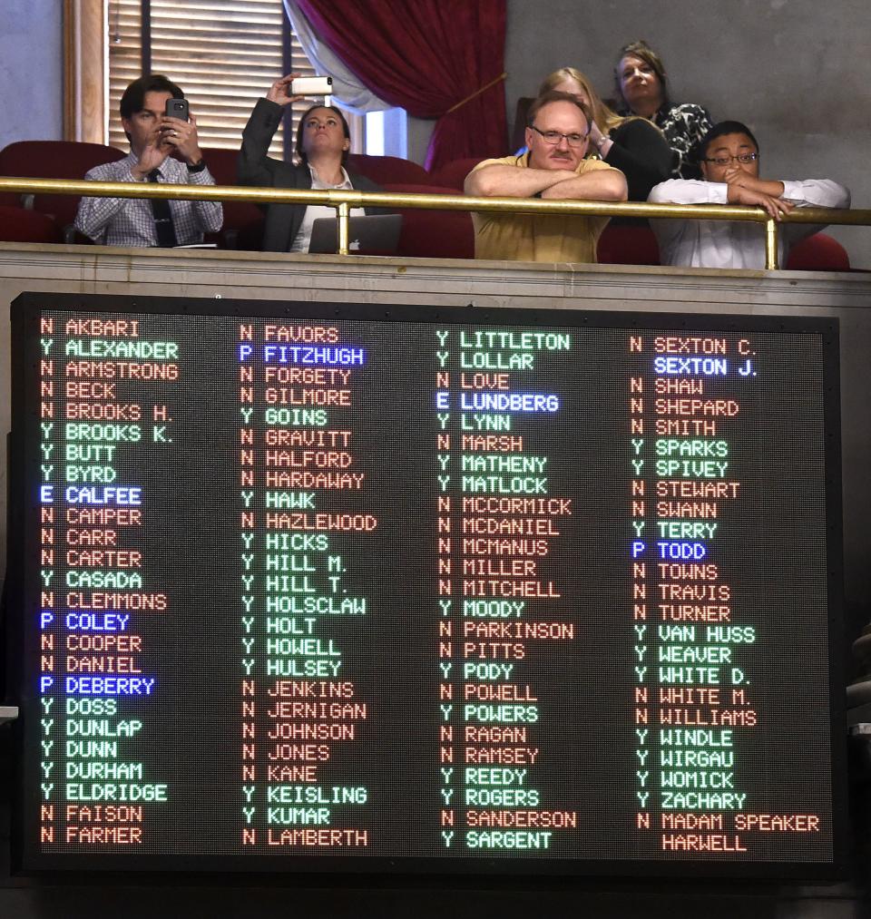 Spectators watch from the balcony during the vote to override then-Gov. Bill Haslam's veto of a bill to make the Bible the official state book in 2016.