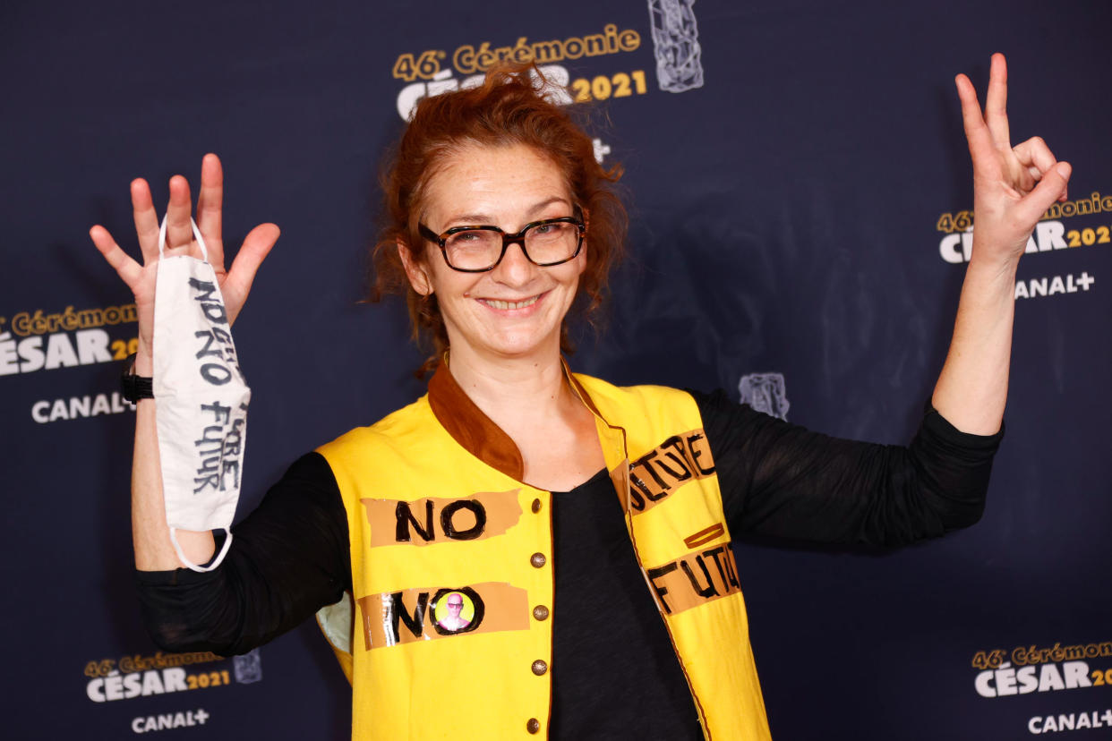 PARIS, FRANCE - MARCH 12:  Corinne Masiero arrives at the 46th Cesar Film Awards Ceremony At L'Olympia In Paris on March 12, 2021 in Paris, France. (Photo by Thomas Samson/Pool/SC Pool - Corbis/Corbis via Getty Images)