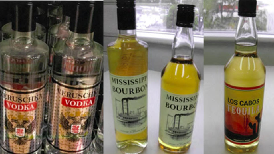 GJ Wholesale's Veruschka Vodka, Mississippi Bourbon and Los Cabos Tequila are three of the recalled brands. Source: Food Standards Australia/NZ