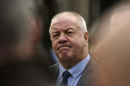 Raymond McCord reacts as he speaks to media after departing the High Court in Belfast, Northern Ireland October 28, 2016. REUTERS/Clodagh Kilcoyne