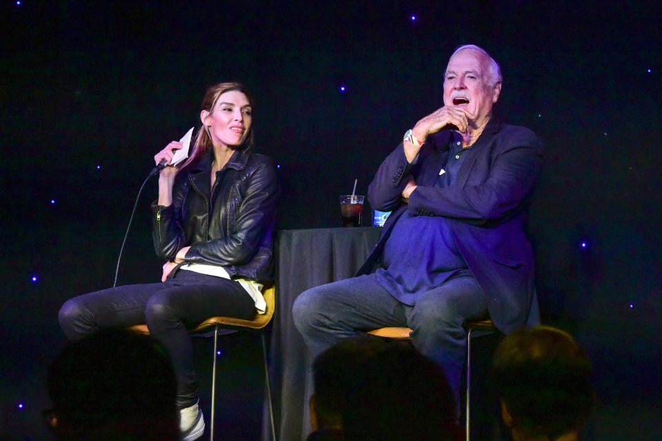 Camilla Cleese and John Cleese speak onstage at 'Comedy with the Cleeses' during the 2022 SXSW Conference and Festivals at Creek and the Cave on March 12, 2022 in Austin, Texas. (Photo by Amanda Stronza/Getty Images for SXSW)