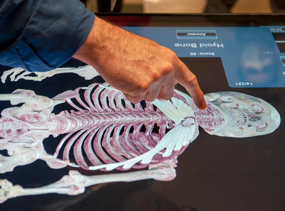 Hopkinton High School recently acquired an Anatomage Table, an advance digital tool that is capable of realistically simulating the functions of the human body, Jan. 25, 2023. Science teachers won a $50,000 grant from the Hopkinton Education Foundation to purchase the product.