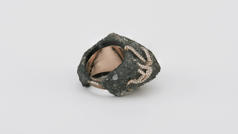 Studio Renn Concrete, Gold and Diamond Strangler Ring - Credit: Studio Renn