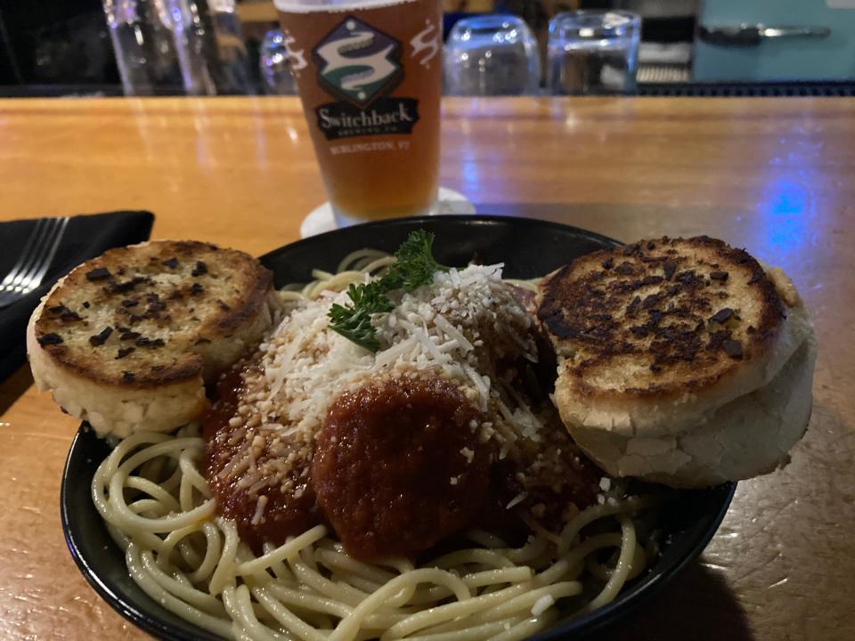 Spaghetti and meatballs at Bent Nails Bistro in Montpelier on Oct. 26, 2023.