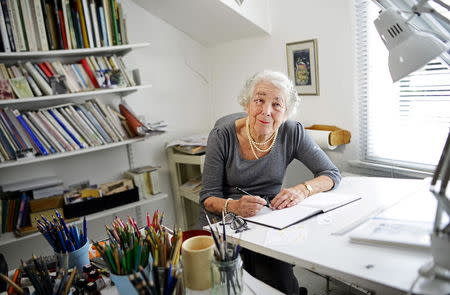 British children's writer and illustrator Judith Kerr chats as she sits by her desk at her home in west London, Britain September 30, 2015. REUTERS/Dylan Martinez