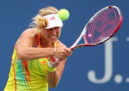 Angelique Kerber of Germany returns a shot against Sara Errani of Italy during their women's singles fourth round match Day Eight of the 2012 US Open at USTA Billie Jean King National Tennis Center on September 3, 2012 in the Flushing neighborhood of the Queens borough of New York City. (Photo by Cameron Spencer/Getty Images)