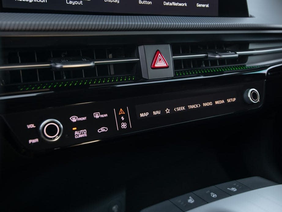 The interior buttons of the Kia EV6 GT electric car.