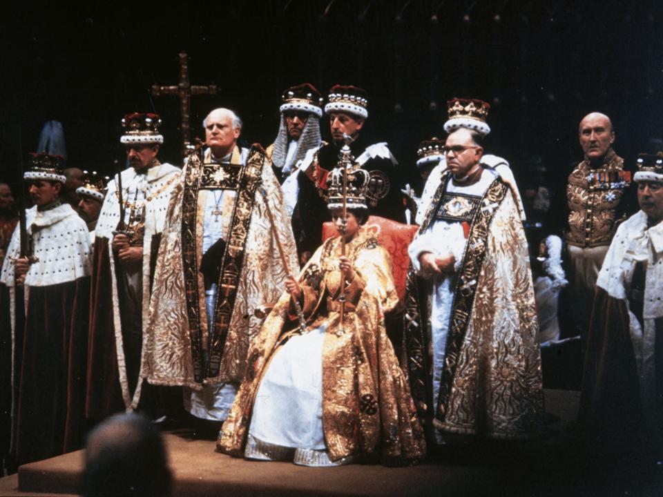 Queen Elizabeth II at her coronation in Westminster Abbey, London on June 2, 1953.